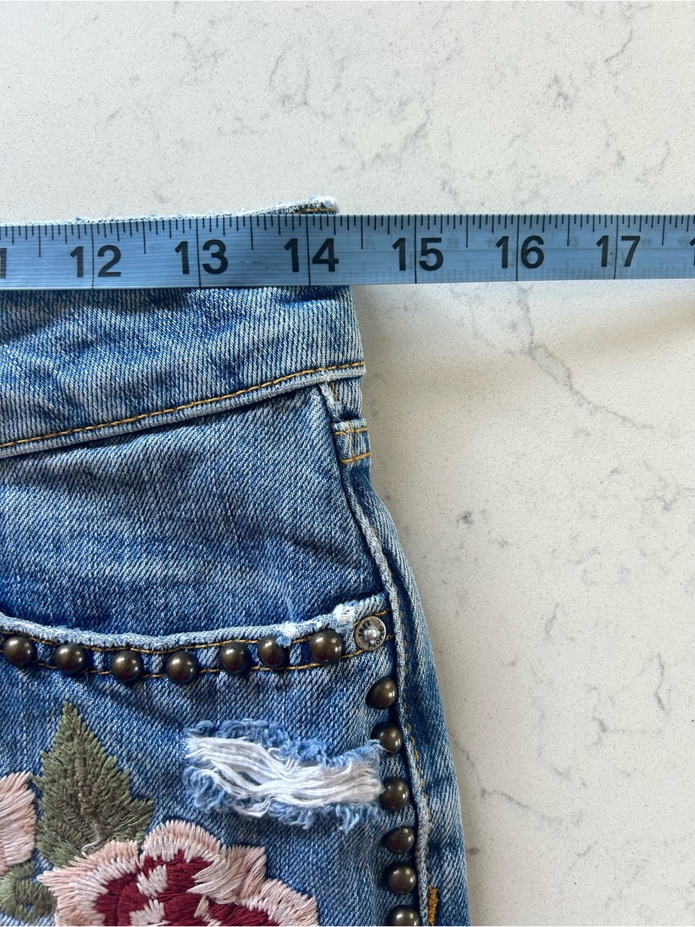 Free People Wild Rose Embroidered Studded Denim Mini Skirt - Picture 11 of 16